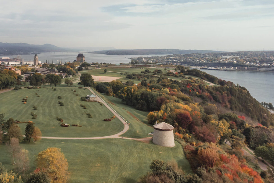 Aerial view of the Plains of Abraham in autumn